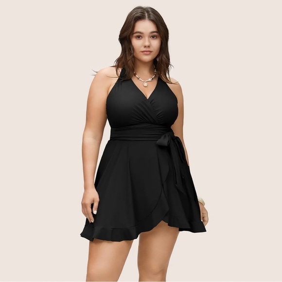 BloomChic Plain Ties Wrap Flutters Swim Dress - Picture 5 of 5